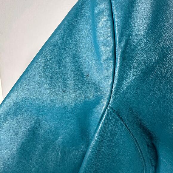 Vintage Roaman’s Teal Genuine Leather Trench Coat Long Button Jacket 90s Style - Picture 6 of 8